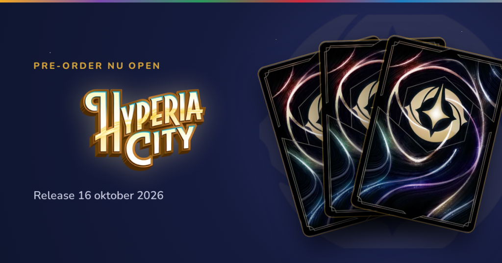 Logo van de Lorcana-set Hyperia City met kaartruggen: pre-order nu open, release 16 oktober 2026